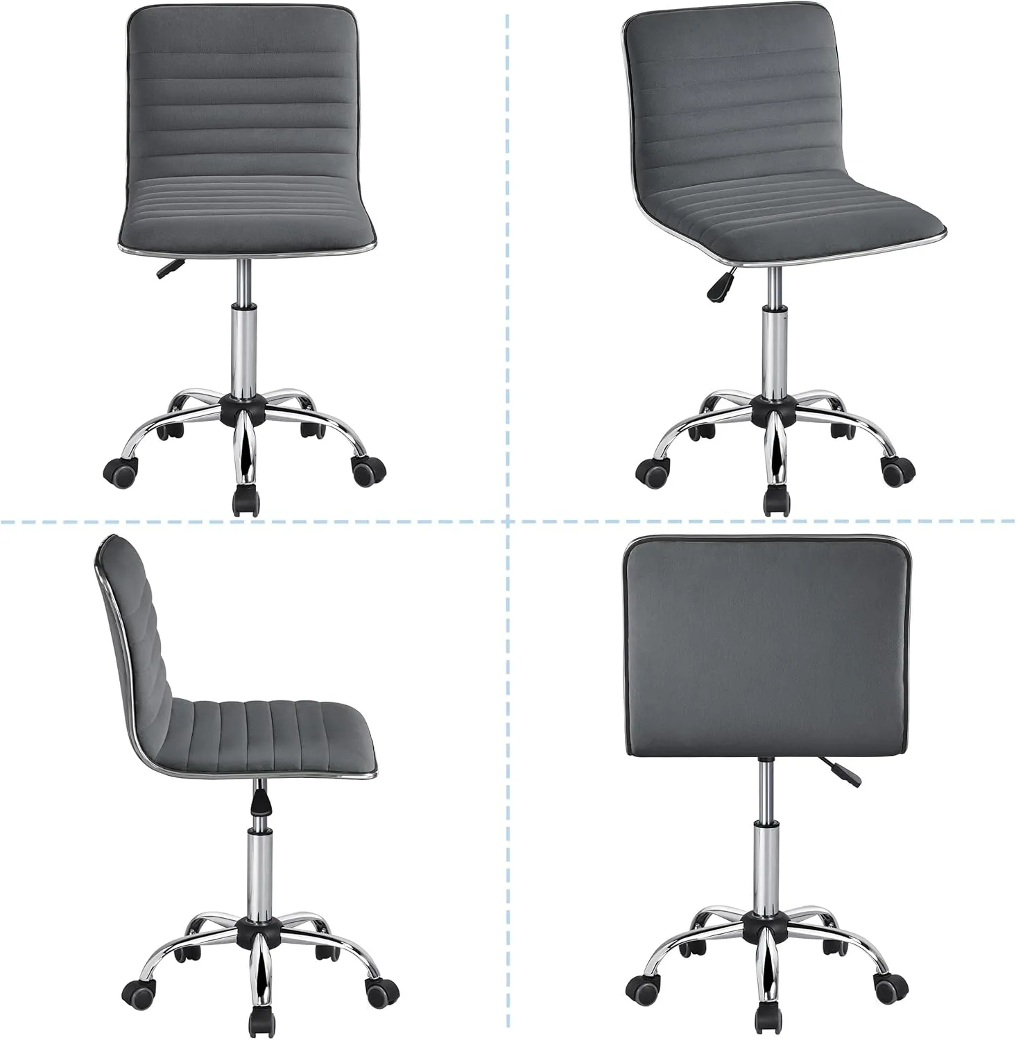 Yaheetech Velvet Low Back Armless Ribbed Office Chair Height Adjustable Swivel Task Chair Dark Gray