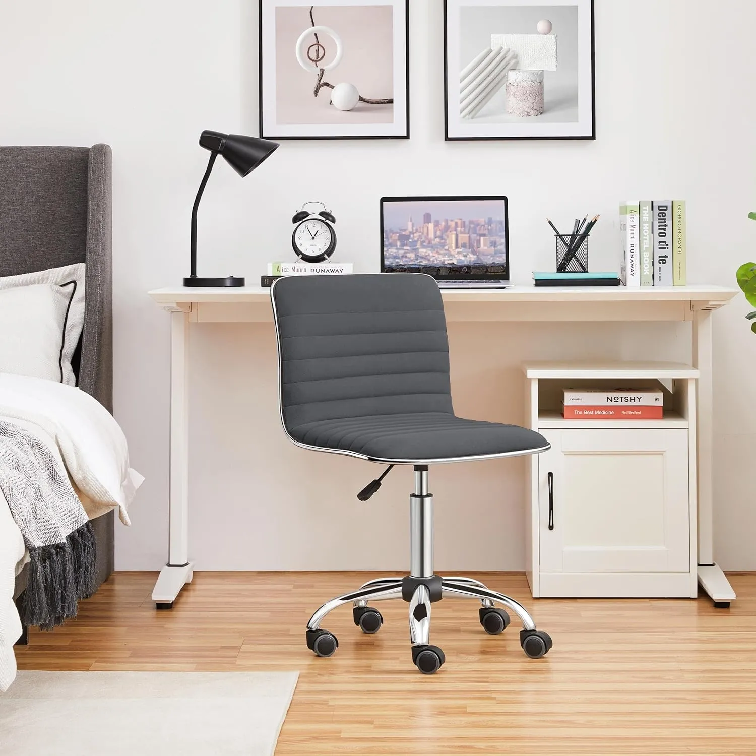 Yaheetech Velvet Low Back Armless Ribbed Office Chair Height Adjustable Swivel Task Chair Dark Gray