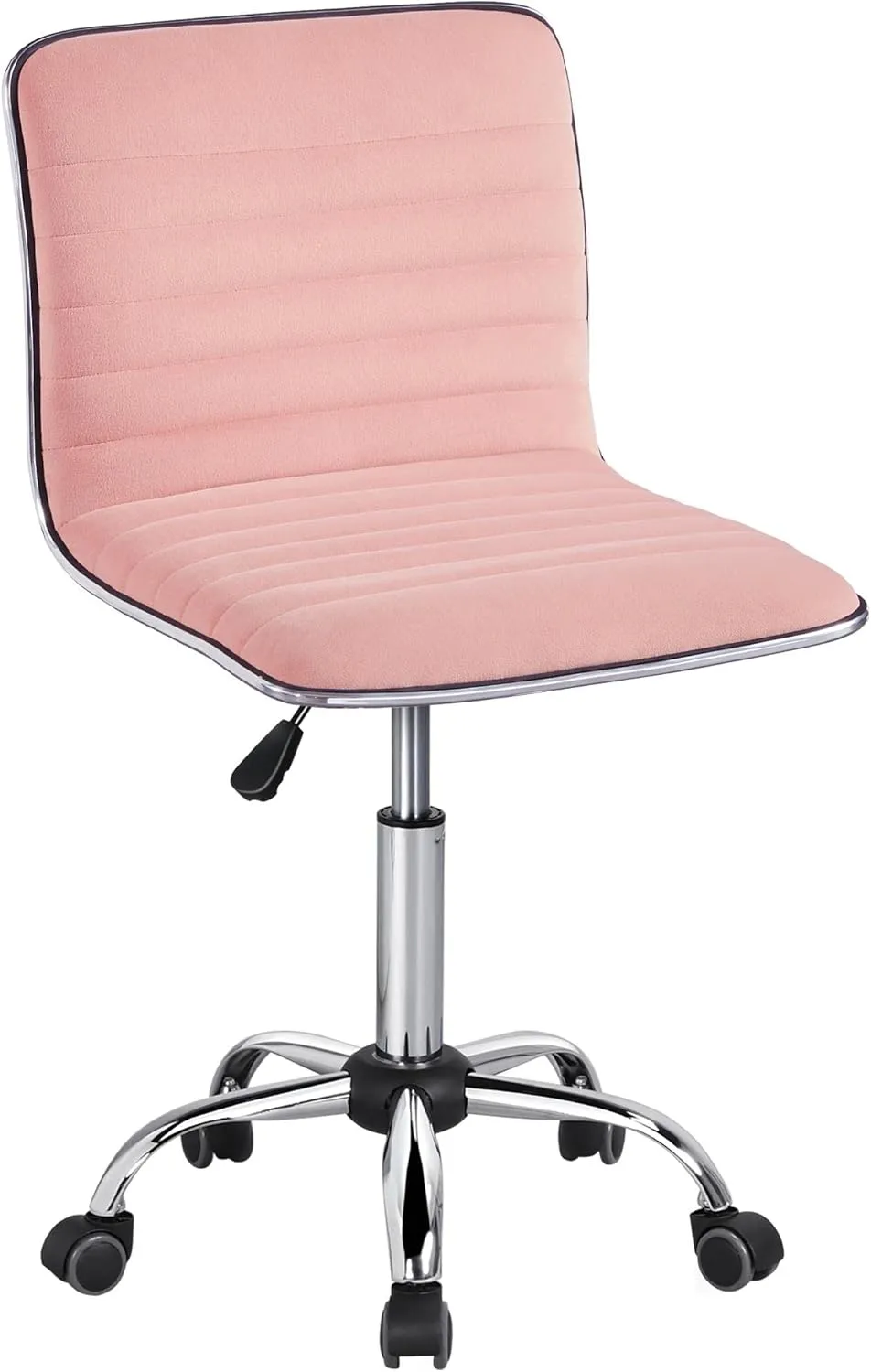 Yaheetech Velvet Low Back Armless Ribbed Vanity Chair Height Adjustable Swivel Task Office Chair, Apricot Pink