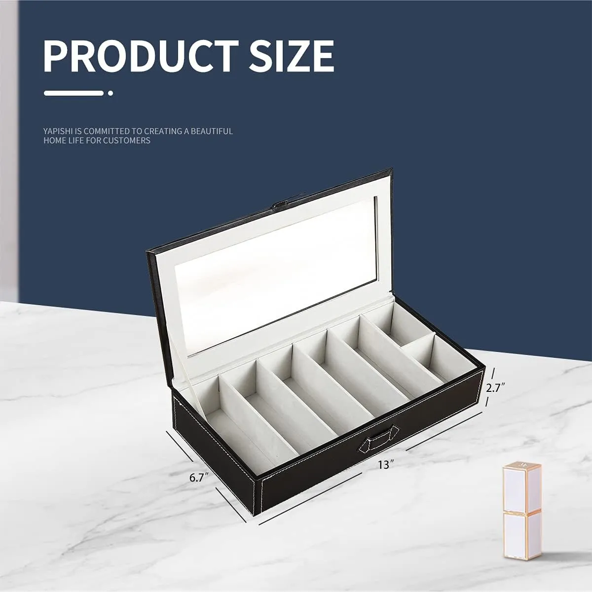 YAPISHI Sunglass Organizer with 7 Slots,Leather Glasses Organizer,Sunglasses Tray with Clear Lid,Men's/Women's Sunglasses Box,Sunglass Case,Eyeglass/Eyewear Display Tray