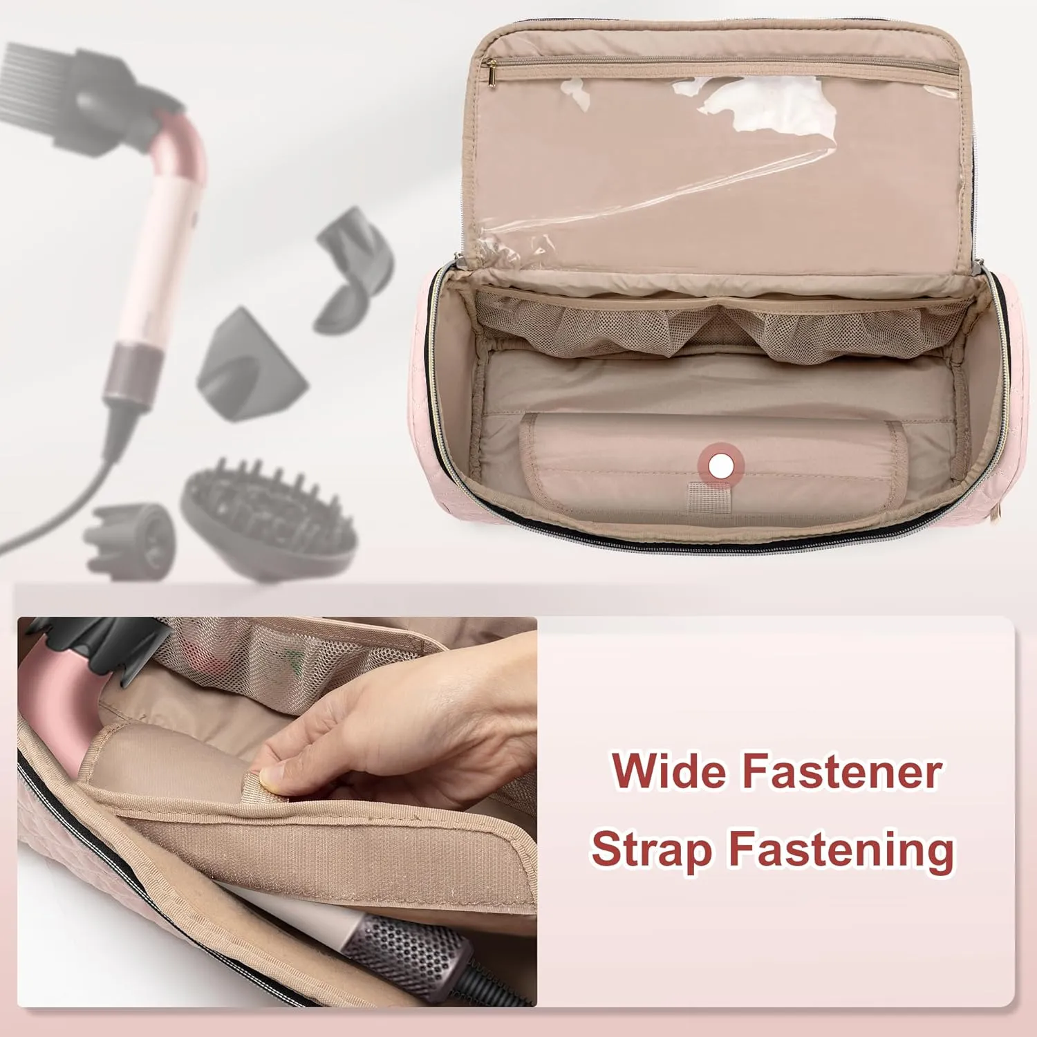 Yarwo Travel Case Compatible with Dyson Supersonic r Hair Dryer, Blow Dryer Carrying Bag with Wide Magic Strap and Multi Pockets Fit for Complete Supersonic Accessories, Dusty Rose