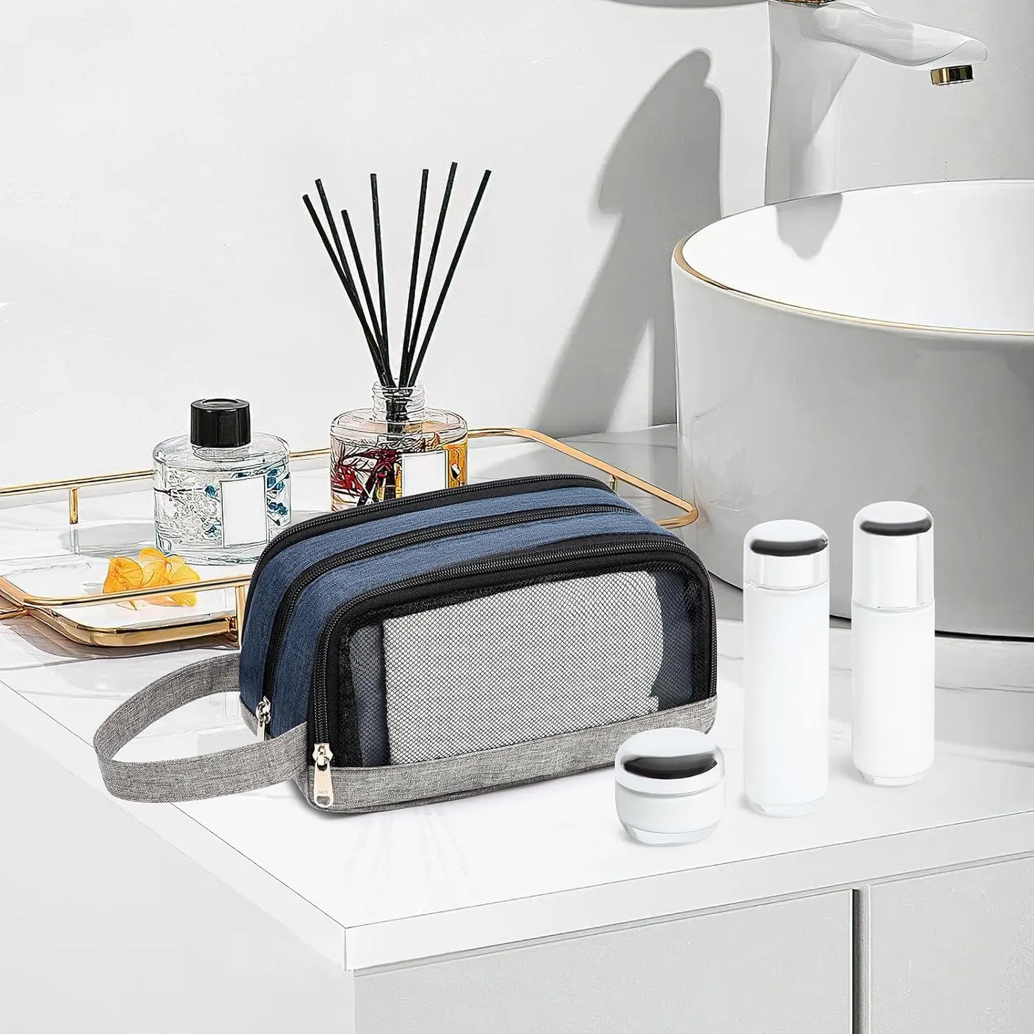 Yeiotsy Men's Travel Toiletry Bag – Color Clash Dopp Kit with Mesh Pockets, Durable Shaving Organizer for Gym, Camping & Weekend Trips