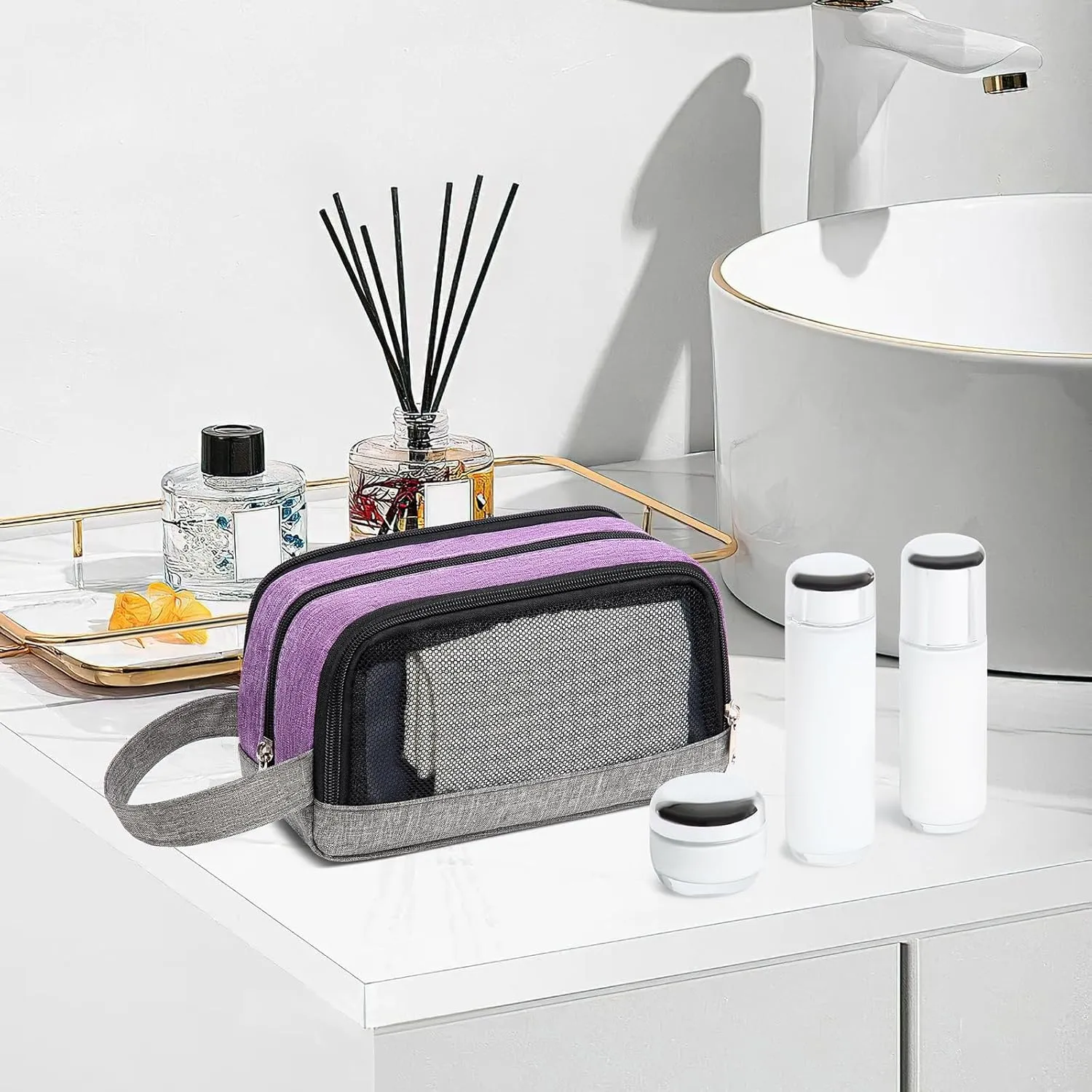 Yeiotsy Men's Travel Toiletry Bag – Color Clash Dopp Kit with Mesh Pockets, Durable Shaving Organizer for Gym, Camping & Weekend Trips