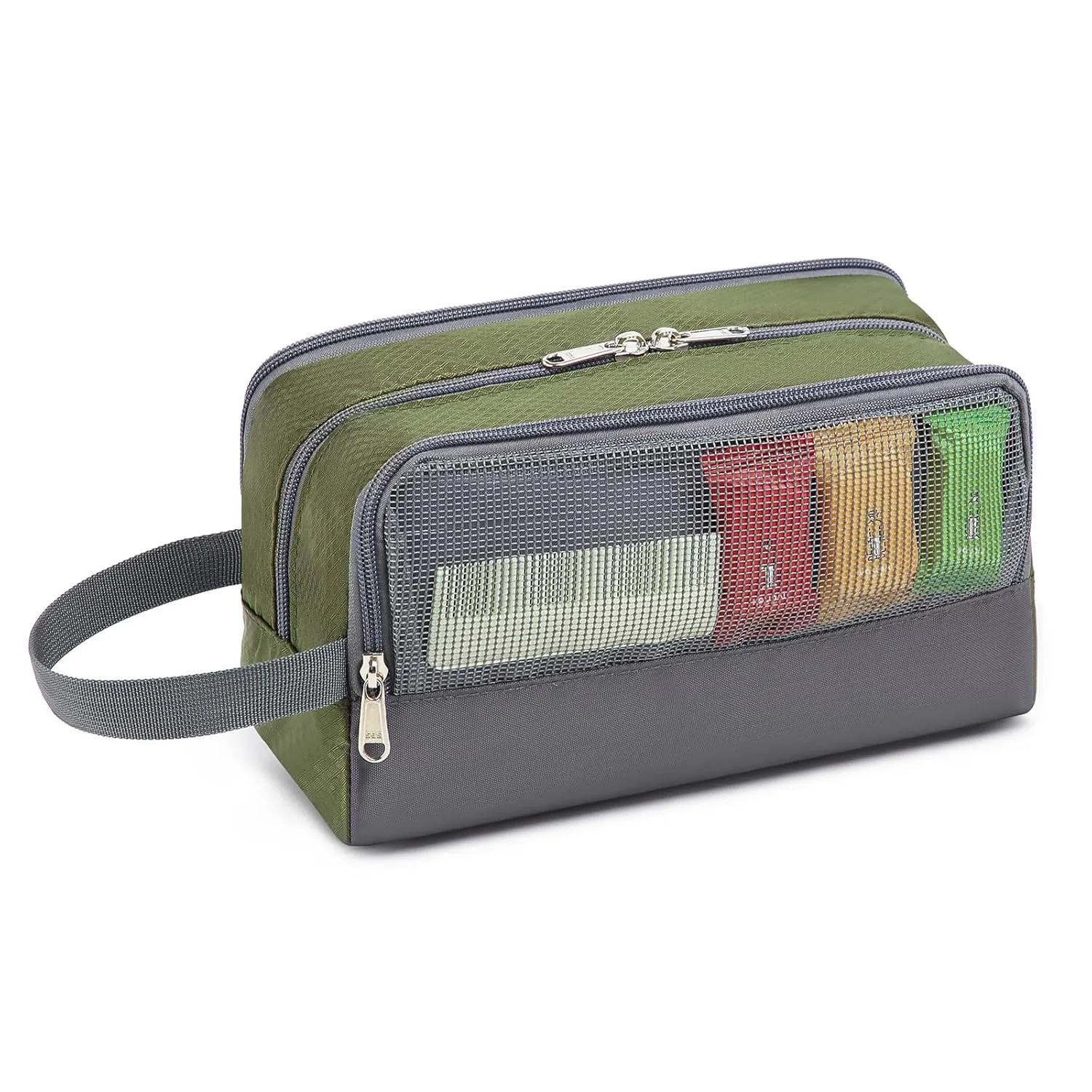 Yeiotsy Travel Toiletry Bag for Men - Ultra-thin Dopp Kit with Mesh Pockets, Compact Shaving Organizer for Gym/Camping/Hiking (Army Green)