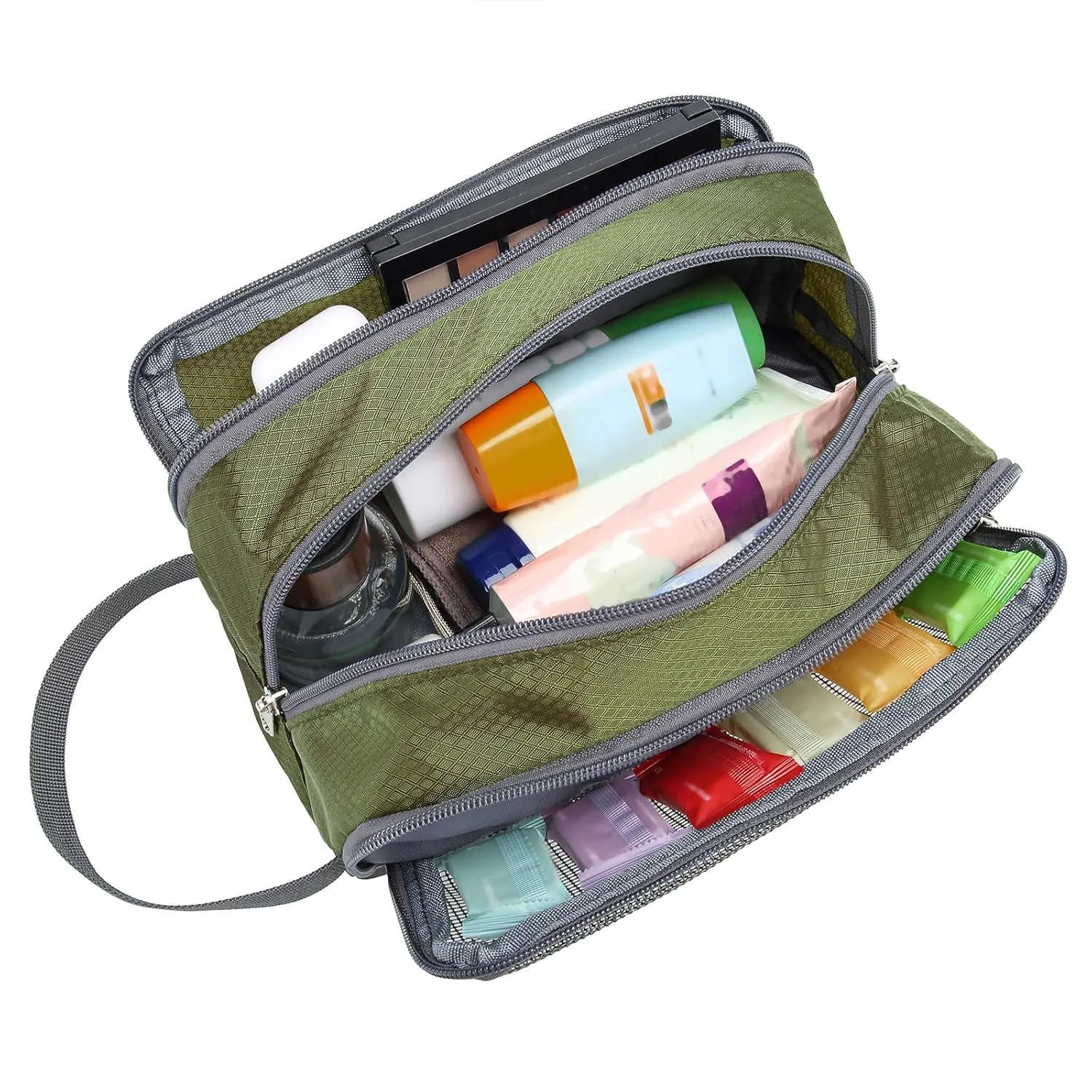 Yeiotsy Travel Toiletry Bag for Men - Ultra-thin Dopp Kit with Mesh Pockets, Compact Shaving Organizer for Gym/Camping/Hiking (Army Green)