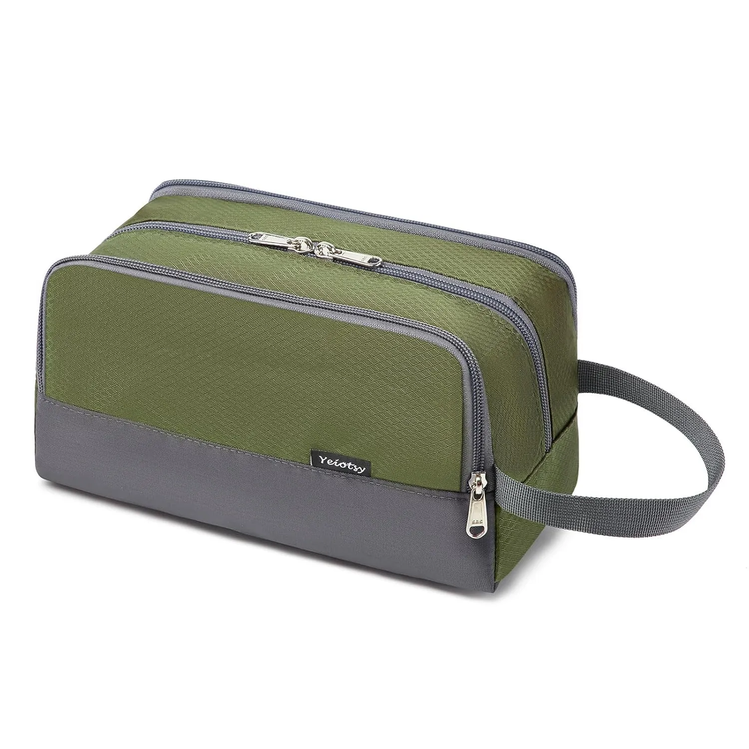Yeiotsy Travel Toiletry Bag for Men - Ultra-thin Dopp Kit with Mesh Pockets, Compact Shaving Organizer for Gym/Camping/Hiking (Army Green)