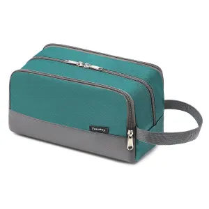 Yeiotsy Travel Toiletry Bag for Men - Ultra-thin Dopp Kit with Mesh Pockets, Compact Shaving Organizer for Gym/Camping/Hiking (Emerald Green)