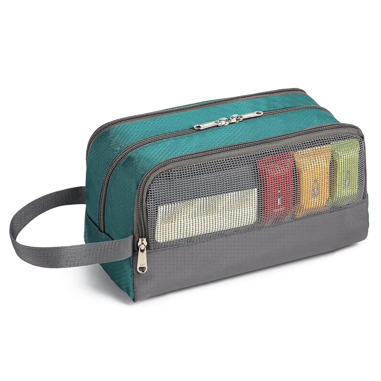 Yeiotsy Travel Toiletry Bag for Men - Ultra-thin Dopp Kit with Mesh Pockets, Compact Shaving Organizer for Gym/Camping/Hiking (Emerald Green)