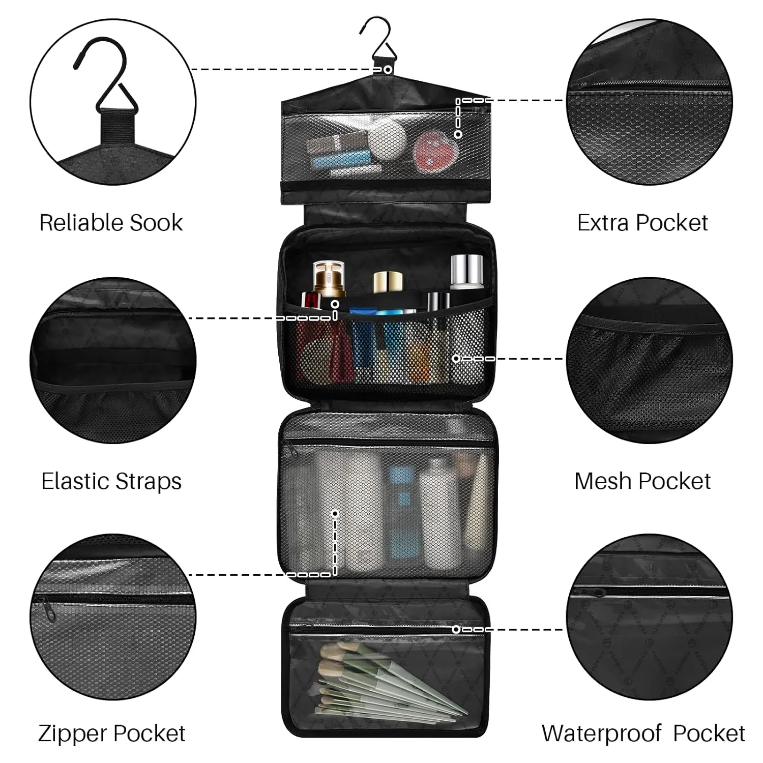 Yellow Construction Machinery Trucks, Crane, Loader, Bulldozer 1 PC Hanging Travel Wash bag with Handles, Portable Makeup Organizer Brush Storage Case Portable Travel Cosmetic with Hook L