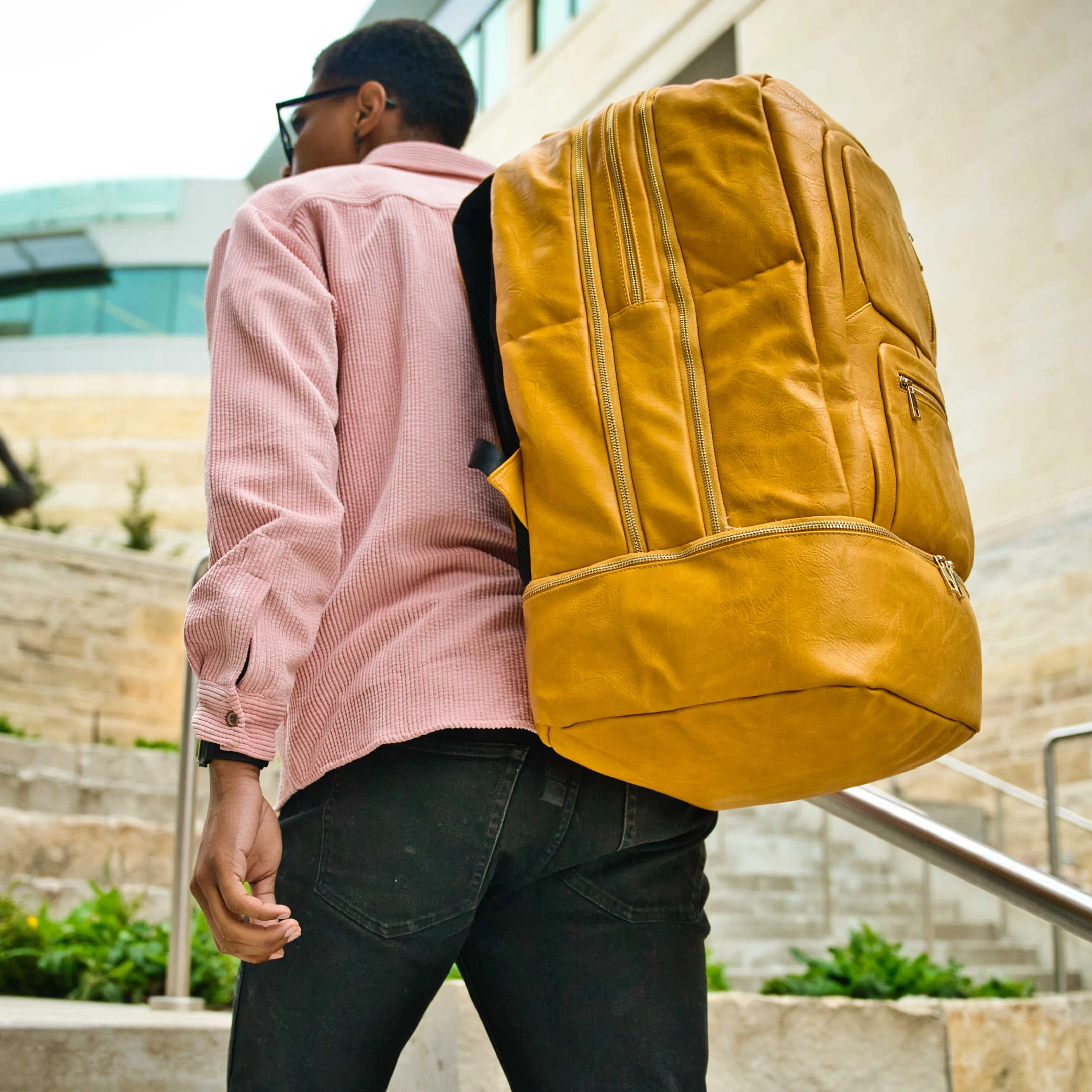 Yellow Leather Carry-On Backpack (Patented Signature Design)