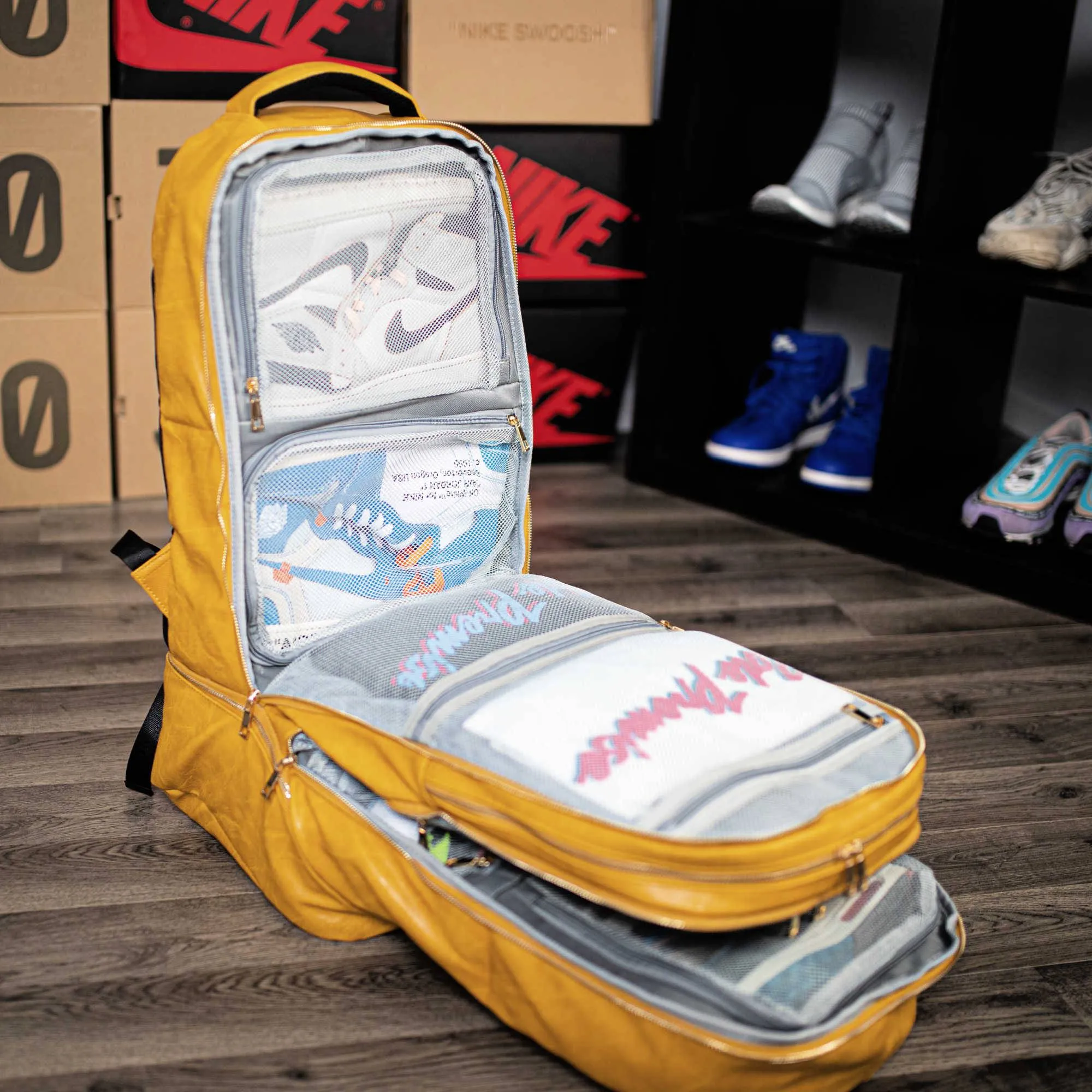 Yellow Leather Carry-On Backpack (Patented Signature Design)