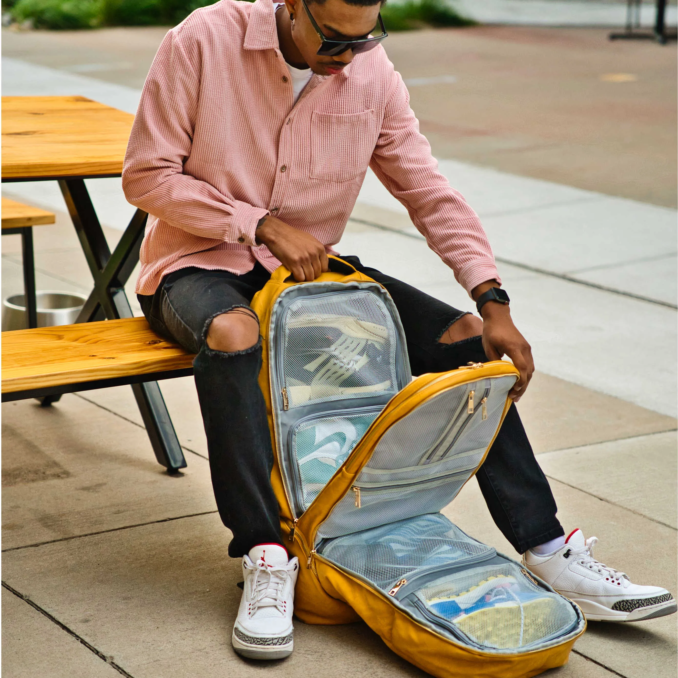 Yellow Leather Carry-On Backpack (Patented Signature Design)