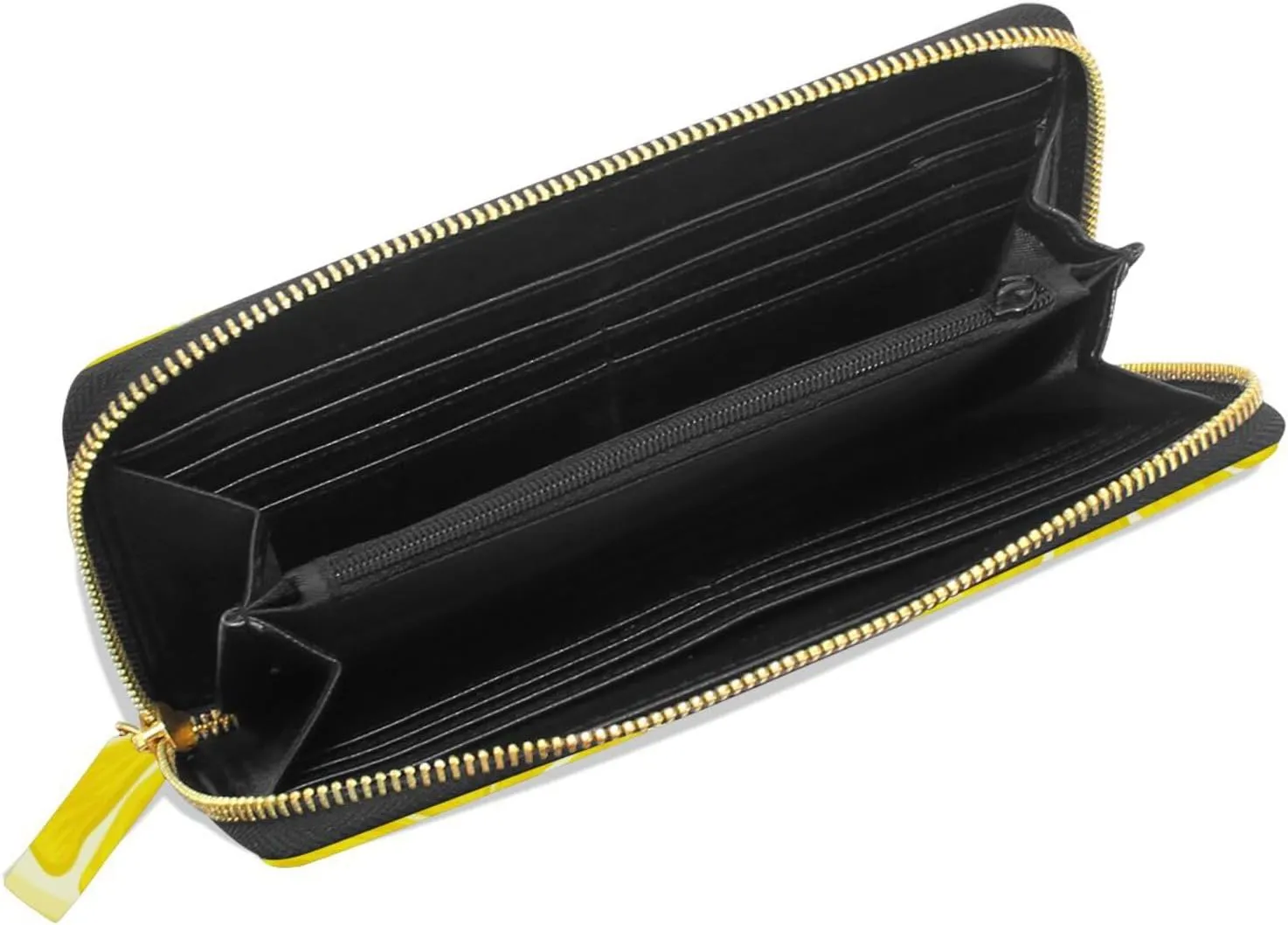 Yellow Seamless Ripe Juicy Sliced Lemons Pattern Background Leather Long Wallet Organizer with Zipper Purse Clutch Bag for Women Men Key Card Coin Passport Checkbook 8 x 4 inch