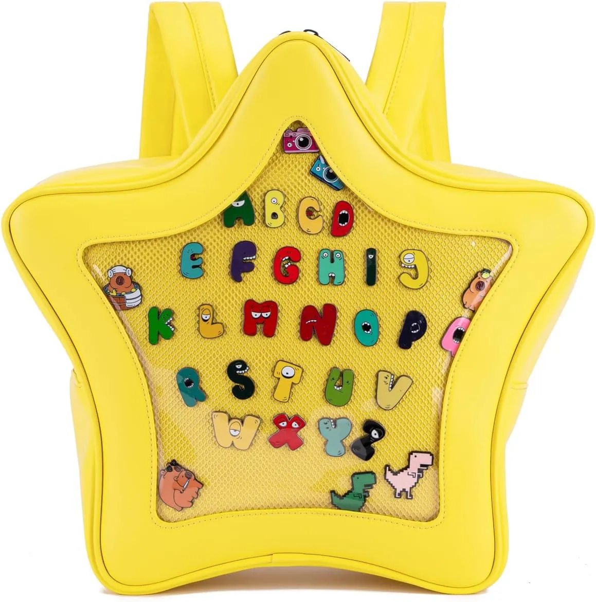 Yellow Star-Shaped Kawaii Ita Backpack, Ita Bag for Women Girls, Y2K Cute Aesthetic, Pin Bag for Anime PU Leather