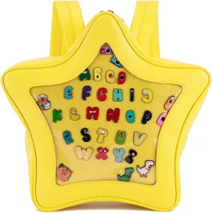 Yellow Star-Shaped Kawaii Ita Backpack, Ita Bag for Women Girls, Y2K Cute Aesthetic, Pin Bag for Anime PU Leather