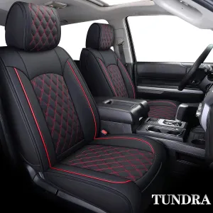 YIERTAI Trucks Seat Covers Compatible with 2008-2023 2024 2025 Toyota Tundra SR5 Crewmax Double Cab Crew Extended Cab Pickup Waterproof Leather Seat Protectors(5 PCS Full Set/Black-Red)