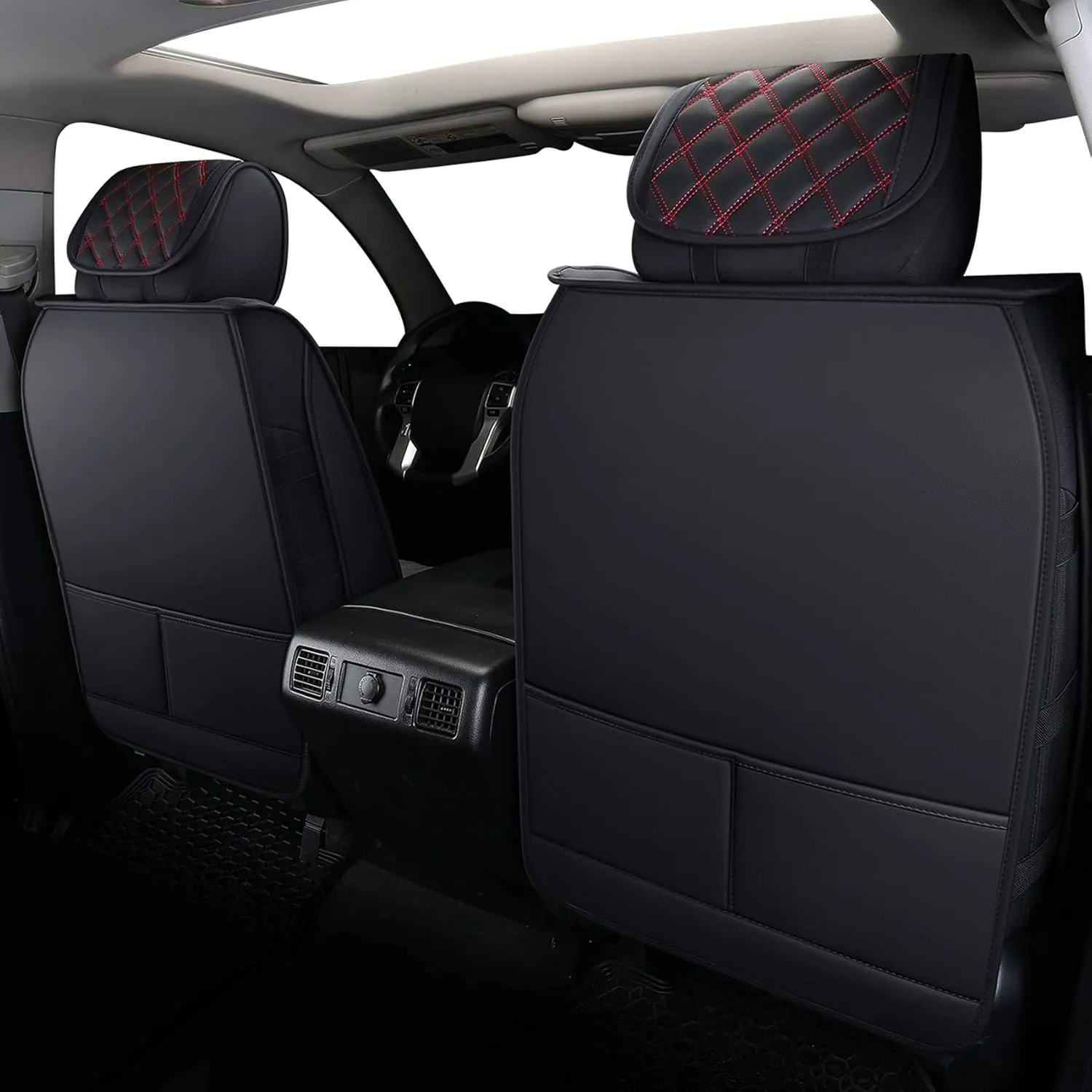 YIERTAI Trucks Seat Covers Compatible with 2008-2023 2024 2025 Toyota Tundra SR5 Crewmax Double Cab Crew Extended Cab Pickup Waterproof Leather Seat Protectors(5 PCS Full Set/Black-Red)
