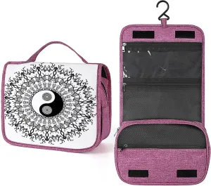 Yin Yang Design,Makeup Bag Cosmetic Travel Bag with Hanging Hook,Yin Yang Mandala,Water-resistant Make Up Bag Organizer for Brushes,Full-size Container,Toiletries,Black White
