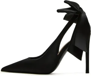 Yishaweiqi Bow Satin Slingback Heels for Women Slip-on Stiletto High Heels Pointed Toe Pumps Backless Dress Wedding Shoes
