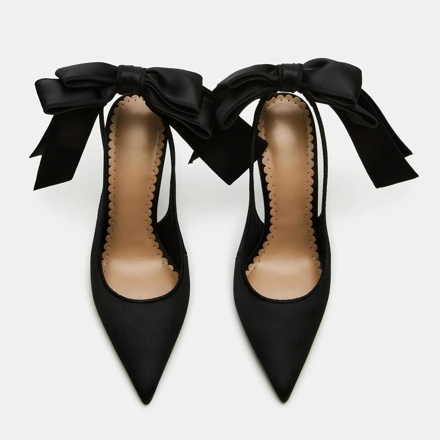 Yishaweiqi Bow Satin Slingback Heels for Women Slip-on Stiletto High Heels Pointed Toe Pumps Backless Dress Wedding Shoes