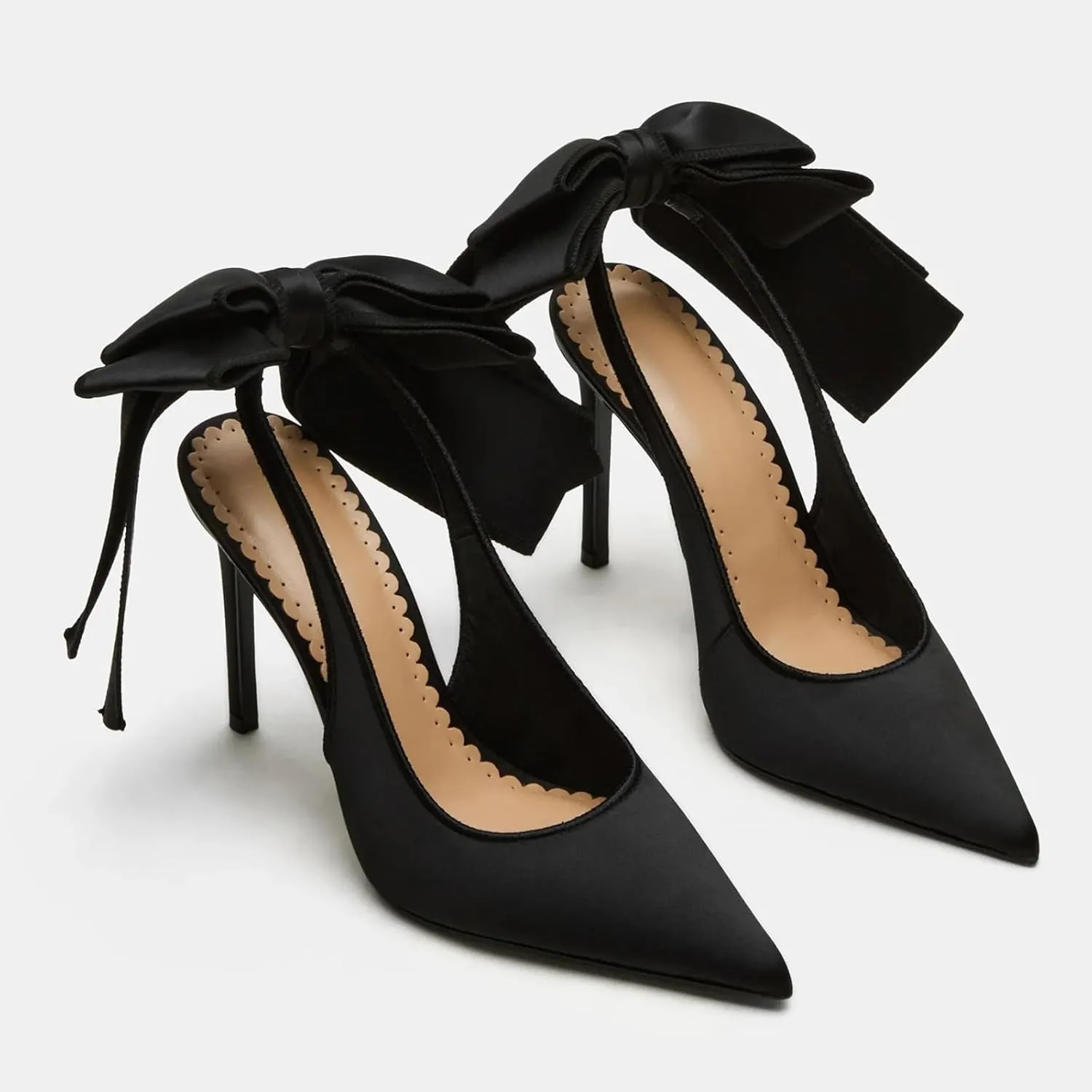 Yishaweiqi Bow Satin Slingback Heels for Women Slip-on Stiletto High Heels Pointed Toe Pumps Backless Dress Wedding Shoes