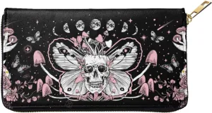 YISHOW Hippie Mushroom Skull Wallet Slim Thin Leather Purse Wallet With Zip Around Clutch Casual Handbag For Phone Key Credit Cards