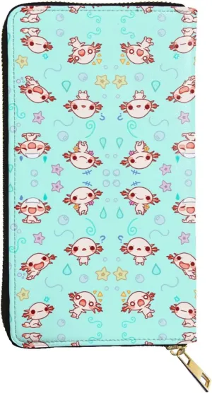 YISHOW The Axolotl Kawaii Wallet Slim Thin Leather Purse Wallet With Zip Around Clutch Casual Handbag For Phone Key Credit Cards