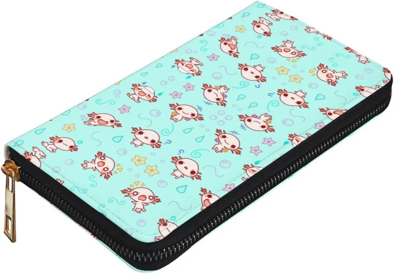 YISHOW The Axolotl Kawaii Wallet Slim Thin Leather Purse Wallet With Zip Around Clutch Casual Handbag For Phone Key Credit Cards