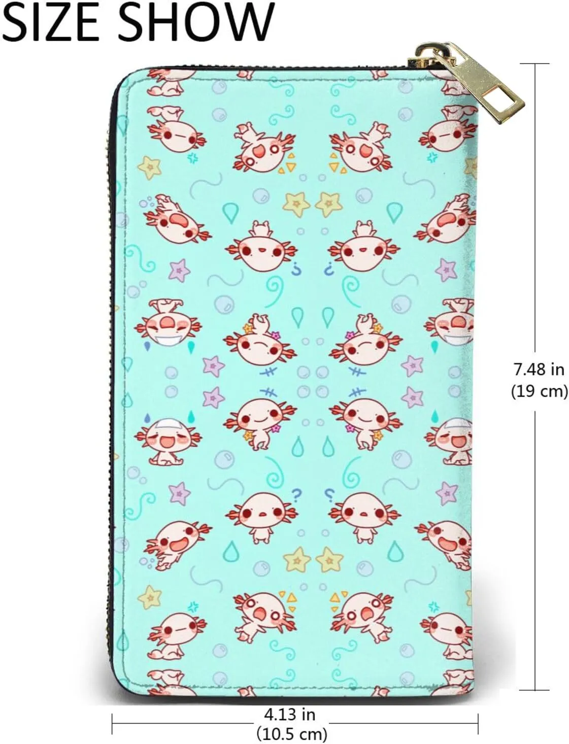 YISHOW The Axolotl Kawaii Wallet Slim Thin Leather Purse Wallet With Zip Around Clutch Casual Handbag For Phone Key Credit Cards