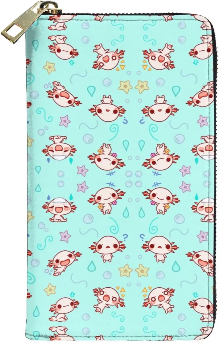 YISHOW The Axolotl Kawaii Wallet Slim Thin Leather Purse Wallet With Zip Around Clutch Casual Handbag For Phone Key Credit Cards