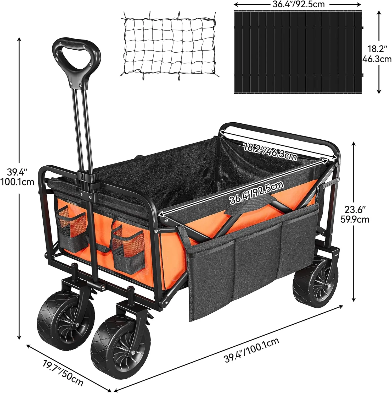 YITAHOME Folding Wagon w/Table Plate, Large Capacity Collapsible Wagon Cart, Adjustable Handle Height Foldable Utility Garden Cart, Outdoor Beach Wagon for Camping, Shopping, Sports, Garden - Orange
