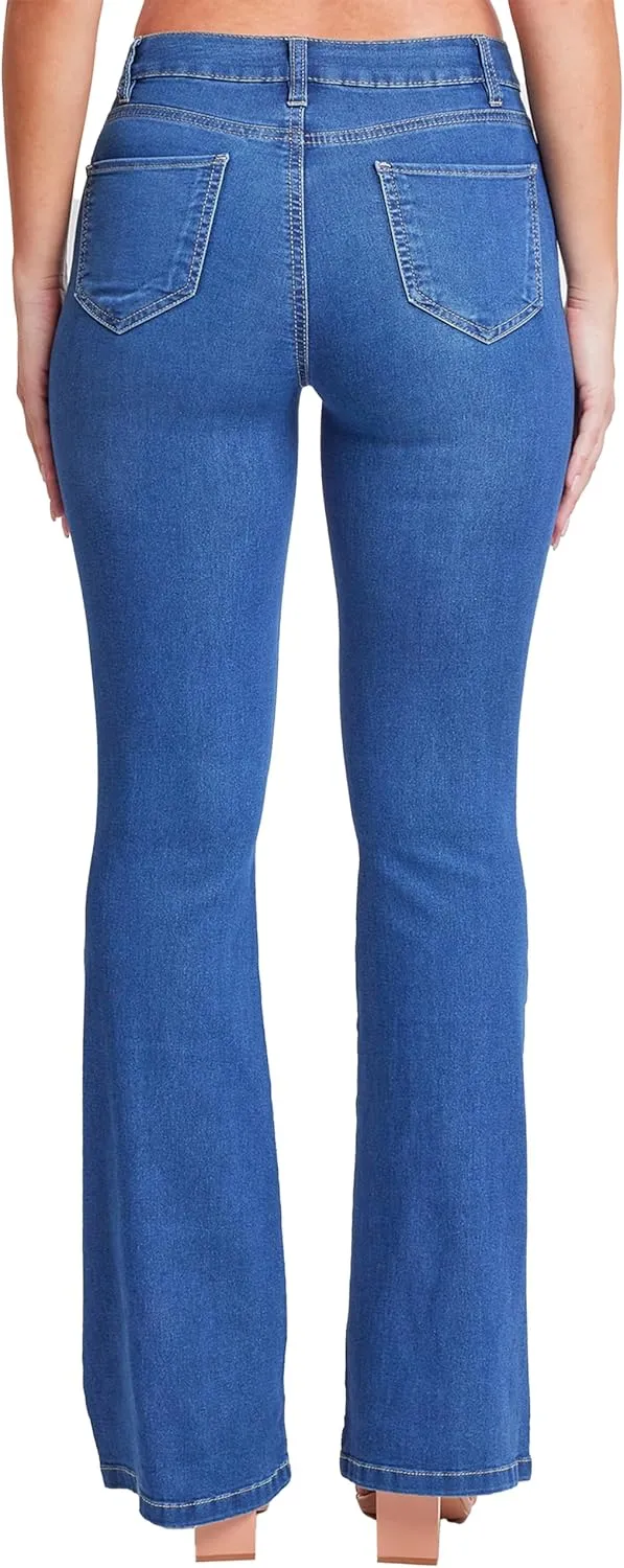 YMI Women's Hyper Denim Basic 5 Pkt 1 Btn Hr Flare Regular Inseam