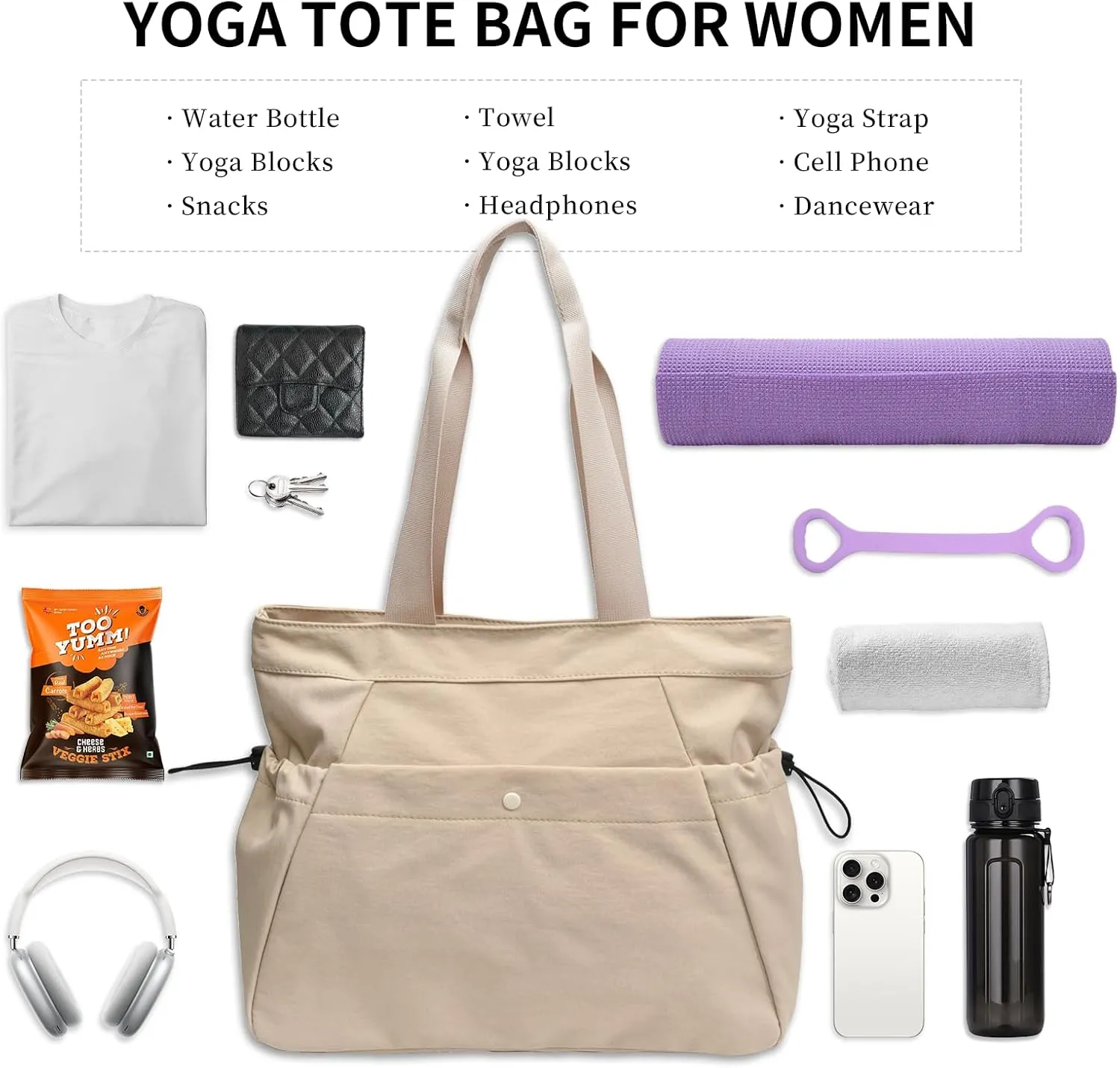Yoga Bags for Women Gym Bag with Adjustable Mat Holder Shoulder Bags Large Tote Carrier Carryall for Yoga Pilates Travel Beach Work