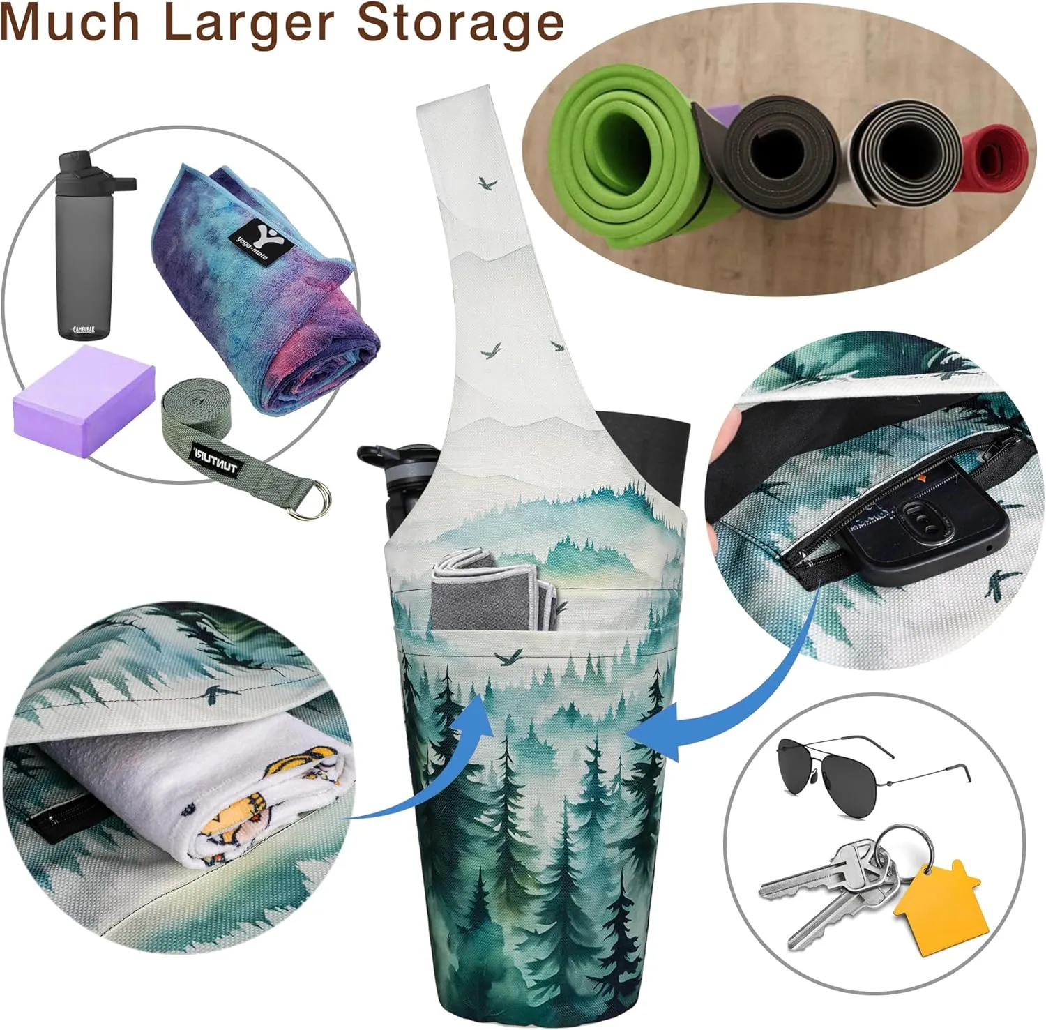 Yoga Mat Bag - Long Tote with Pockets - Holds More Accessories - Fits Most Mats