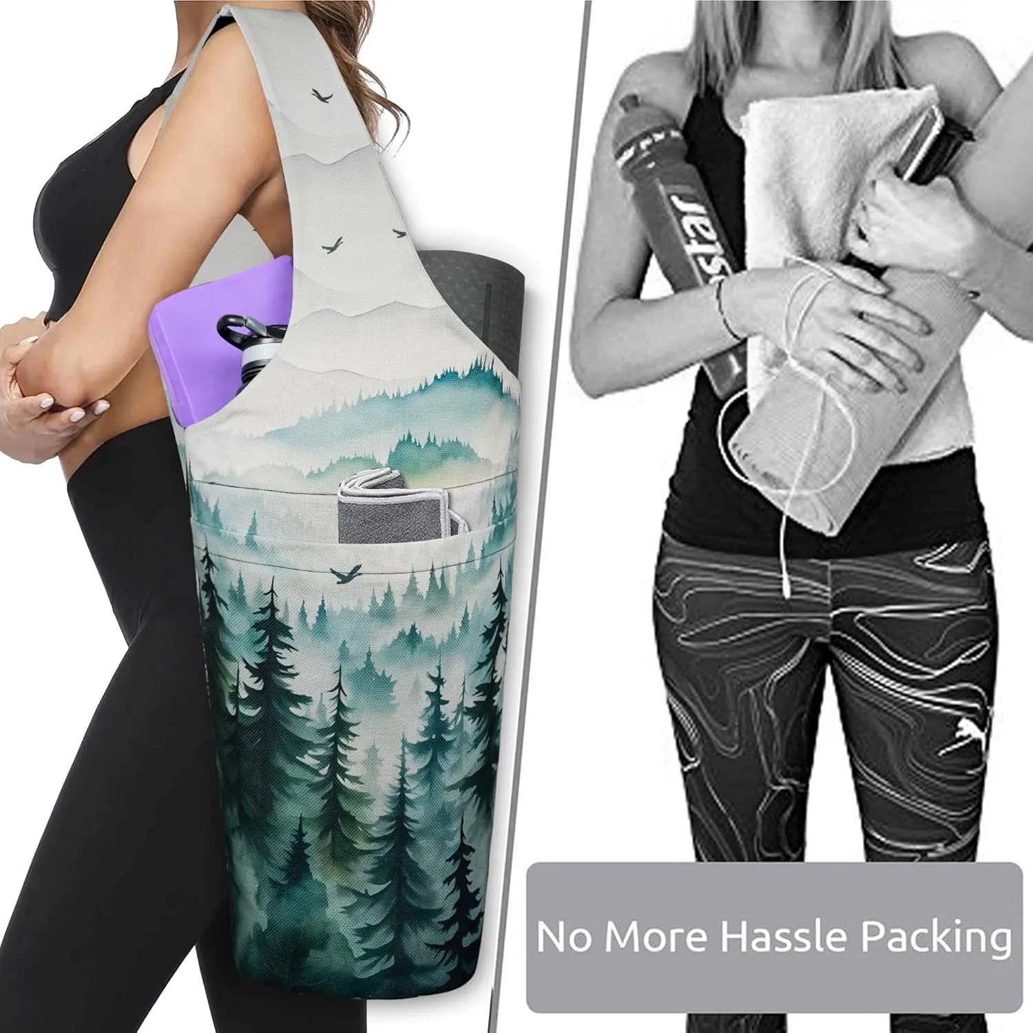 Yoga Mat Bag - Long Tote with Pockets - Holds More Accessories - Fits Most Mats