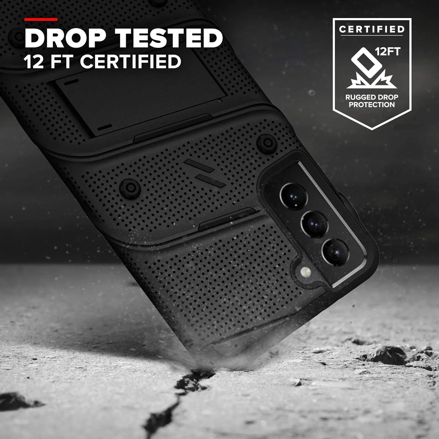 ZIZO Bolt Series for Galaxy S21 Plus Case with Screen Protector Kickstand Holster Lanyard - Black