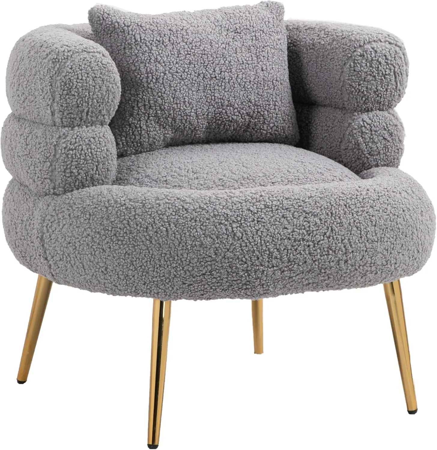 ZOBIDO Modern Accent Lambhair Chairs Comfy Upholstered Vanity Chairs for Bedroom Armchair Dining Chairs with Golden Metal Legs Desk Chair Single Person sofafor Living Room (Light Grey)