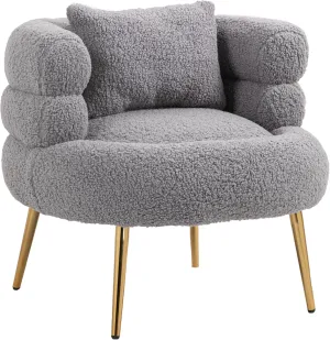 ZOBIDO Modern Accent Lambhair Chairs Comfy Upholstered Vanity Chairs for Bedroom Armchair Dining Chairs with Golden Metal Legs Desk Chair Single Person sofafor Living Room (Light Grey)